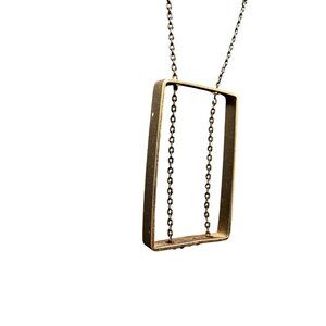 Natasha Vertical Rectangle Pendant Chain Long Necklace Gold Tone Minimalist
